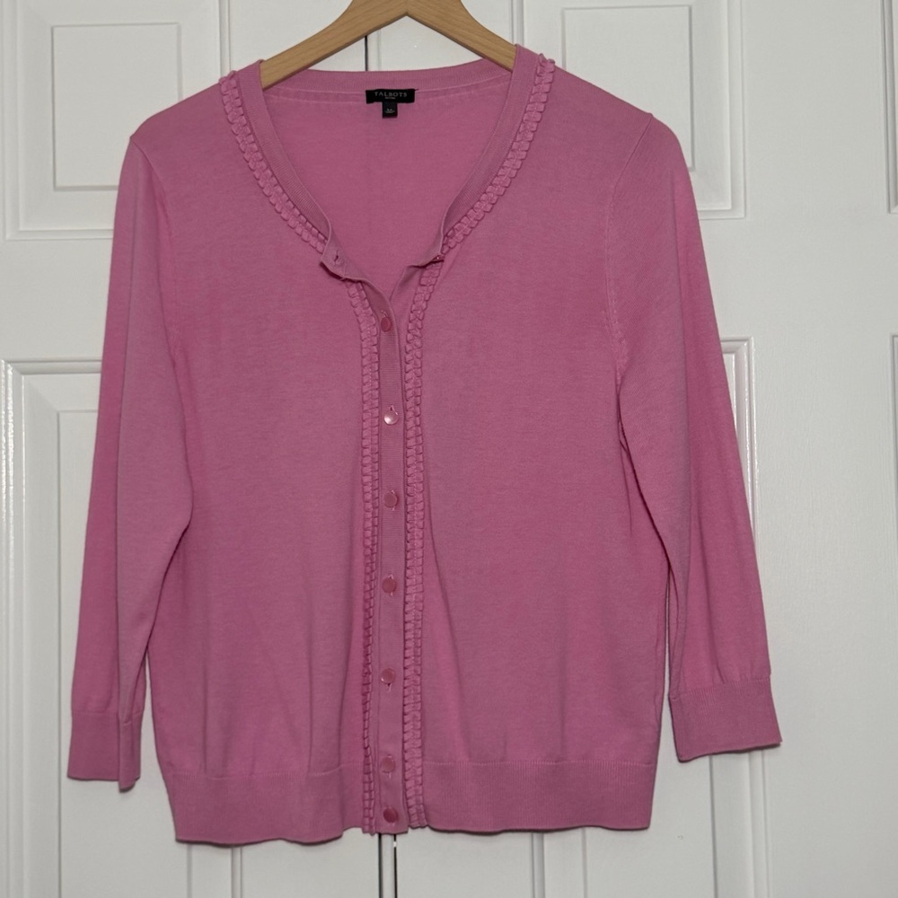 Talbots Petites Pink Button Front Cardigan Sweater LP Cotton Blend